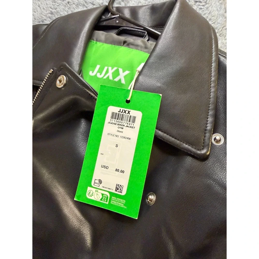 JJXX‎ Women's Faux Leather Biker Jacket – Black – Size Small – NWT